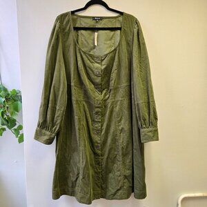 NWT Madewell Plus Green Kale Corduroy Button-Down Mini Dress Size 22W Long Sleev